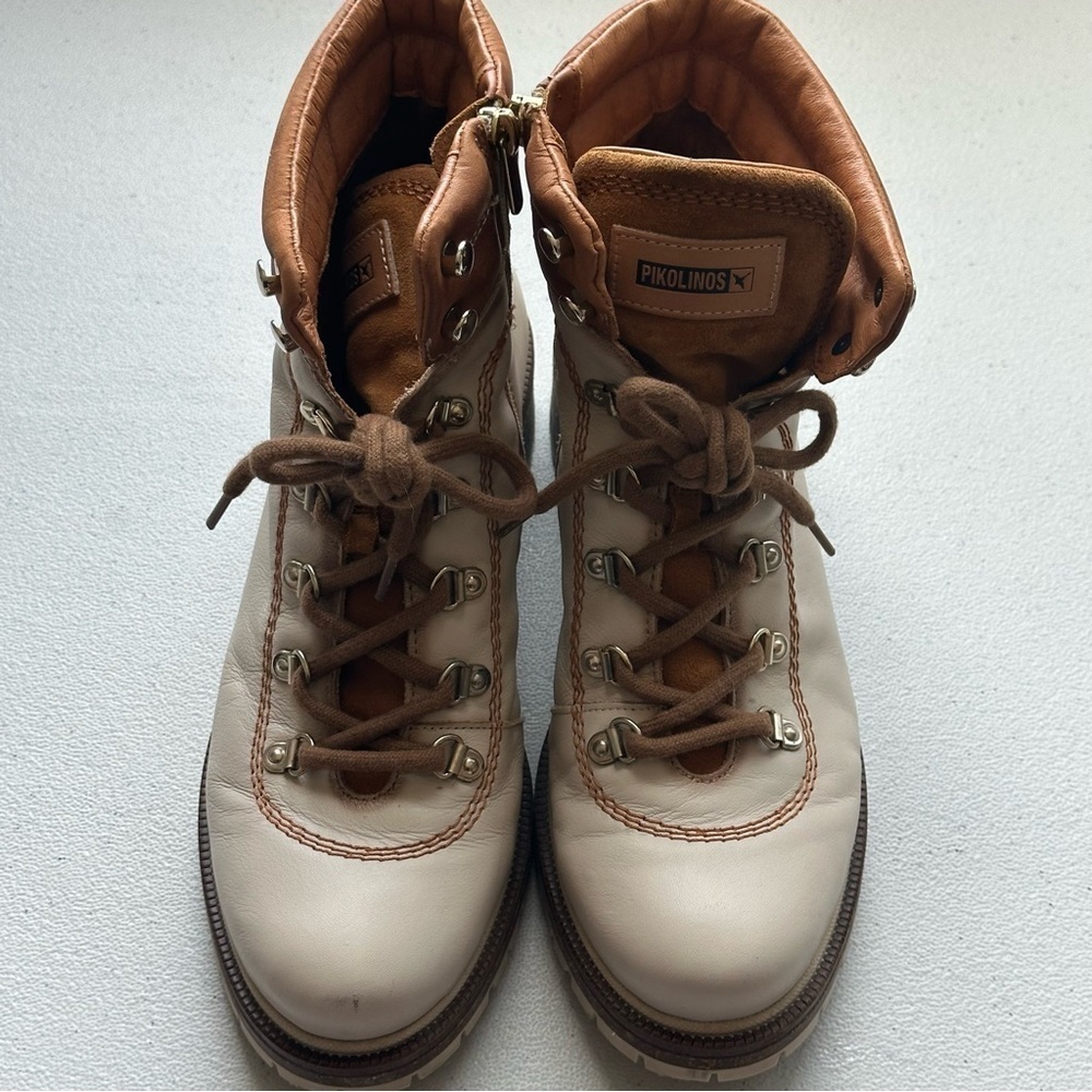 Pikolinos Aspe W9Z-8634C1 lace-up ankle boots in cream/brown leather women’s - Picture 5 of 13